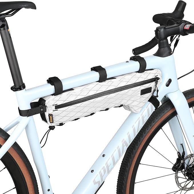 Rhinowalk BHD0017 Bike Frame Triangle Bag 2.4L, Waterproof Tool Storage Bag with YKK Zippers, Pump Holder & Cable Port Slim Fit –White