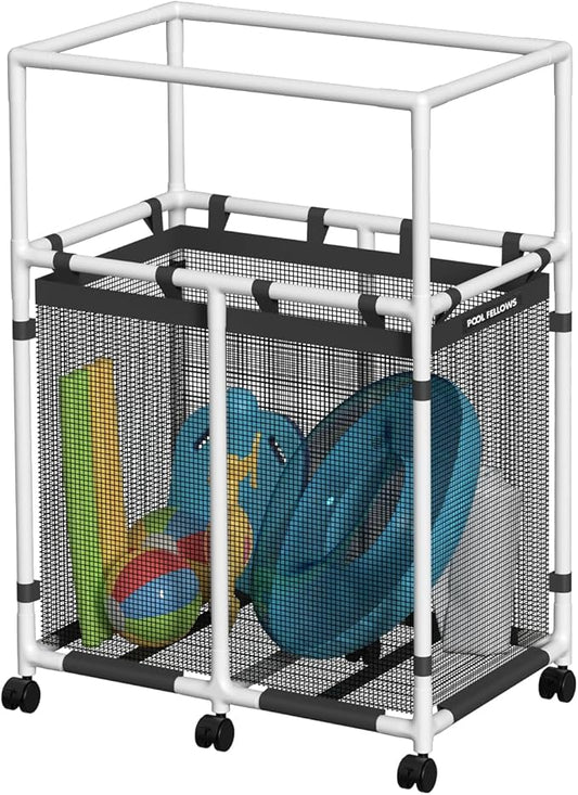 Pool Storage Bin, 105 Gallons, Holder for Noodles, Toys, Floats, Towels, Mesh Organizer for Swimming Equipments, Basic Pro Style