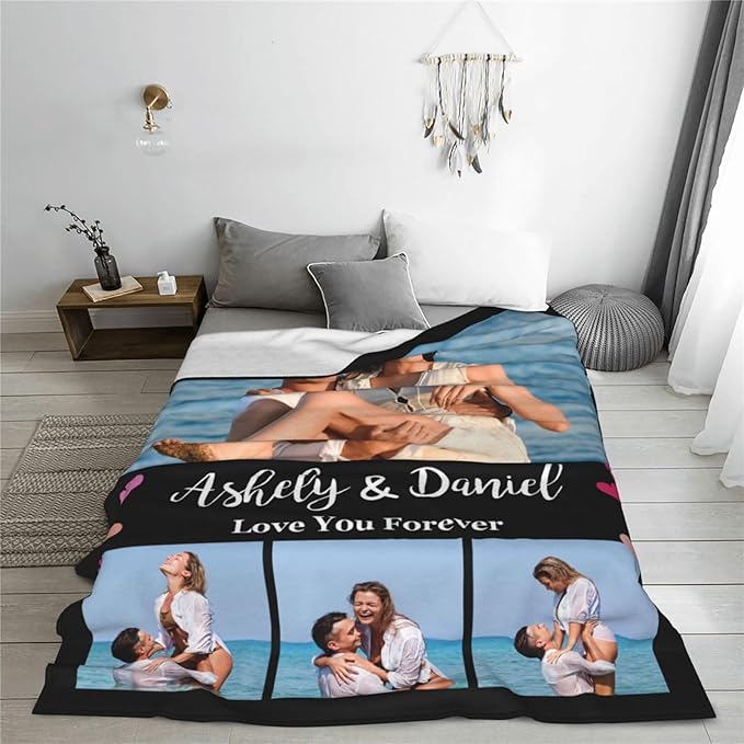Custom Blanket with Photos, Personalized Blankets with Picture, I Love You Girlfriend Boyfriend Couples Gifts, for Birthday Christmas Women Men Adult Kids Mom Dad Wife Husband