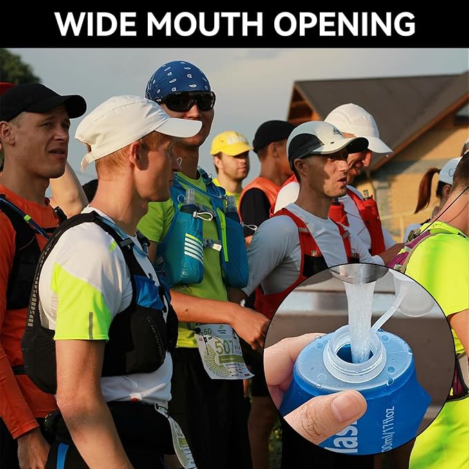 500ml Soft Flask Folding TPU Hydration Flask Running Water Bottle(17.6 oz), Water Pouch for Running Vest, Hiking, Cycling (Blue 500ml)