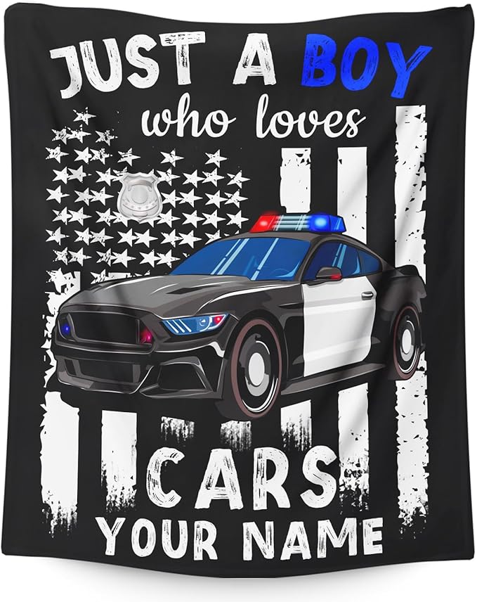 Personalized Boys Blanket Gifts with Name, Cars Throw Blankets for Kids Teens, 40x50 Inches Cute Throws for Sofa Couch Bed, Custom Gift for Truck Lovers