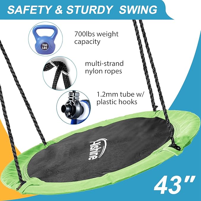 43 inch Saucer Tree Swing for Kids,Flying Round Swing Heavy Duty, Waterproof and All-Weather Resistant Textilene,Swivel,Adjustable Strong Ropes,Easy to Install,Outdoor Playground Backyard
