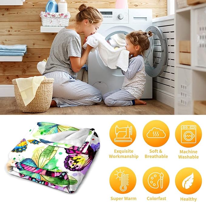 Butterfly Blanket Beautiful Butterfly Throw Blanket Ultra Soft Flannel Colorful Butterflies Blanket Gifts for Kids Adults 80"X60"
