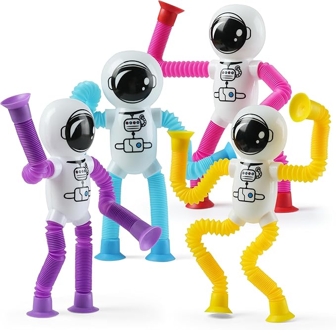 Astronaut Sensory Toys,Chirstmas Gifts for Grandkids Toddlers,4Pcs Suction Autism Toy Pop Tube Fidget Toys,Autistic Busy Travel Toys Chirstmas Stocking Stuffers