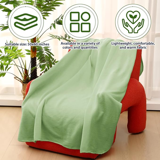 Newwiee 24 Pcs Fleece Throw Blankets Bulk Outdoor Wedding Guest Gifts Soft Lightweight Sleepover Lap Blankets Pet Home Sofa Couch Office Donation Homeless, 50 x 60 Inch (Light Green/White)