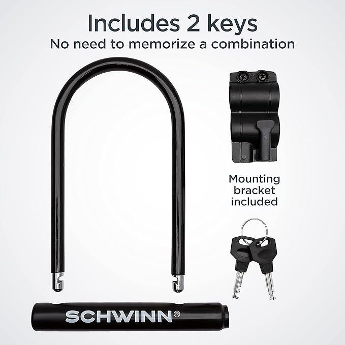 Schwinn Basic U Lock Bike with 2 Keys, Anti Theft Bicycle Lock, Black, Security Level 4