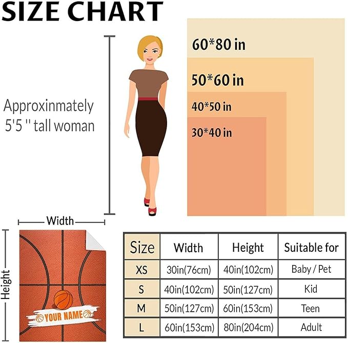 Personalized Blanket Gifts for Boys Girls - 50x40 Inches Sports Throw Blanket for Basketball Lover Kids Teens - Basketball Print Soft Fuzzy Blankets for Lap Couch Sofa Bed