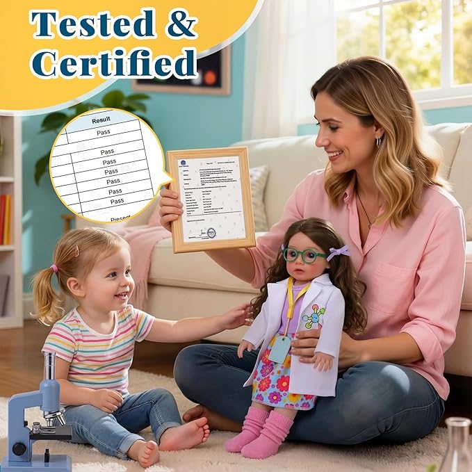 BABESIDE American Realistic Baby doll Girl - 16-Inch Scientist Doll PlaySet with Microscope & Toy Chemistry Lab Accessories for 5 6 7 8 9 10 11 12 Years Girl Gift, Pretend Play, Birthday & Christmas