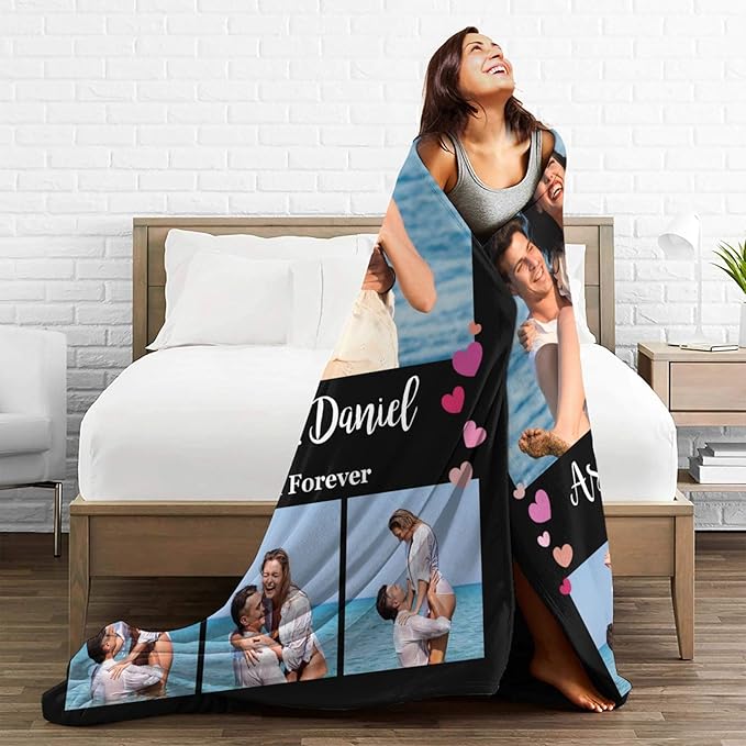 Custom Blanket with Photos, Personalized Blankets with Picture, I Love You Girlfriend Boyfriend Couples Gifts, for Birthday Christmas Women Men Adult Kids Mom Dad Wife Husband