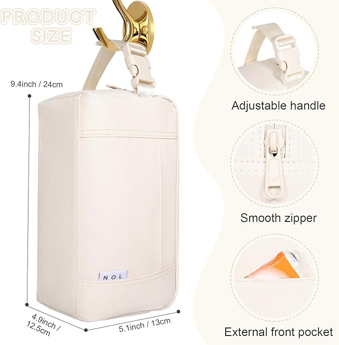 NOL Natural Organic Lifestyle Freezable Snack Bag, Leakproof Cooler Lunch Bag, Reusable, Zip Closure with Buckle Handle Nylon Waterproof Snack Box for Work Travel-Cream