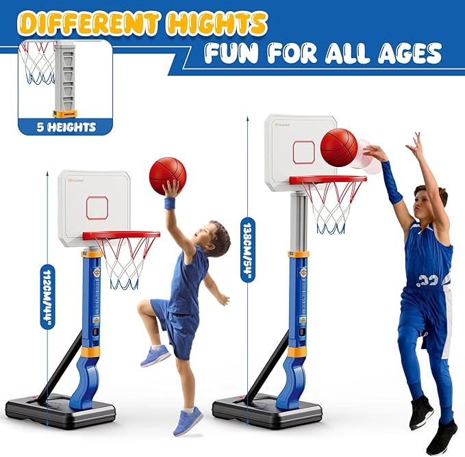 Toddler Basketball Hoop, Adjustable Height 2.3-4.5ft Baby Basketball Goal Set with 4 Balls & Pump, Backyard Poolside Basketball Toy for Boys & Girls Birthday Gift, Blue