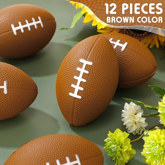 Jerify 12 Pcs Mini Footballs for Kids, 4.72 Inch Foam, Brown, American Football, Bulk Stress Balls for Birthday Party Favors