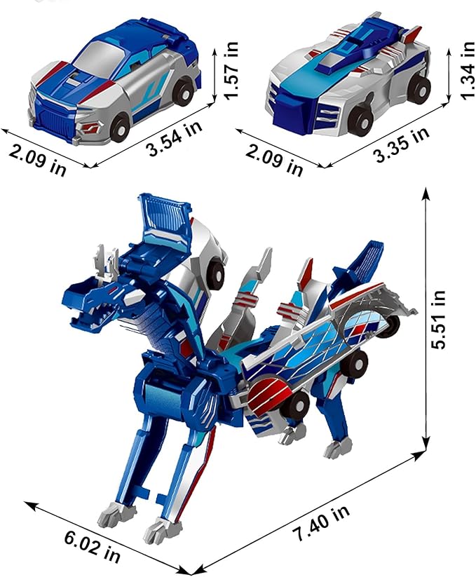 2-in-1 Collision Transformation Dinosaur Car Toy |Magnetic Cars Convertible Robot Toys|DinosaurToys for Kids 3-12 Ideal Christmas Birthday Gift for Boys (Blue)
