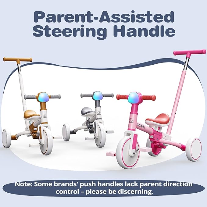 Ridego 5-in-1 Tricycle for Toddlers 2-5 Year Olds, Kids Balance Bike & Toddler Push Bike with Parent Handle, RGB Music Light, Tool-Free Assembly Birthday Gift for Boys Girls