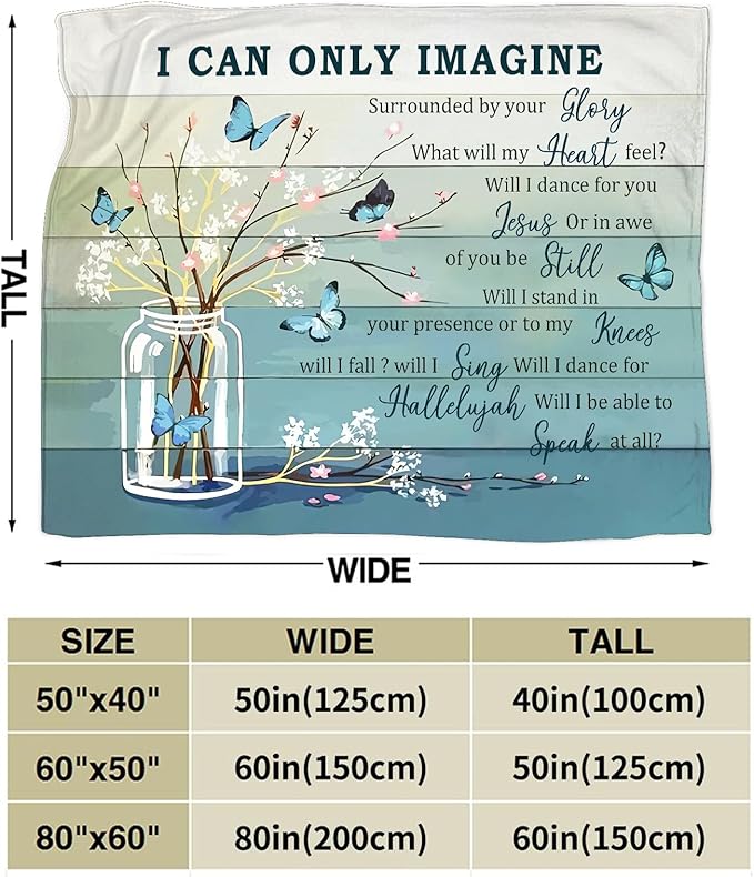 Christian Butterfly Blanket for Women, I Can Only Imagine Fleece Blanket Gifts for Boys Girls, Warm Cozy Soft Flannel Christ Stuff for Bed Sofa Couch 50" x 40"