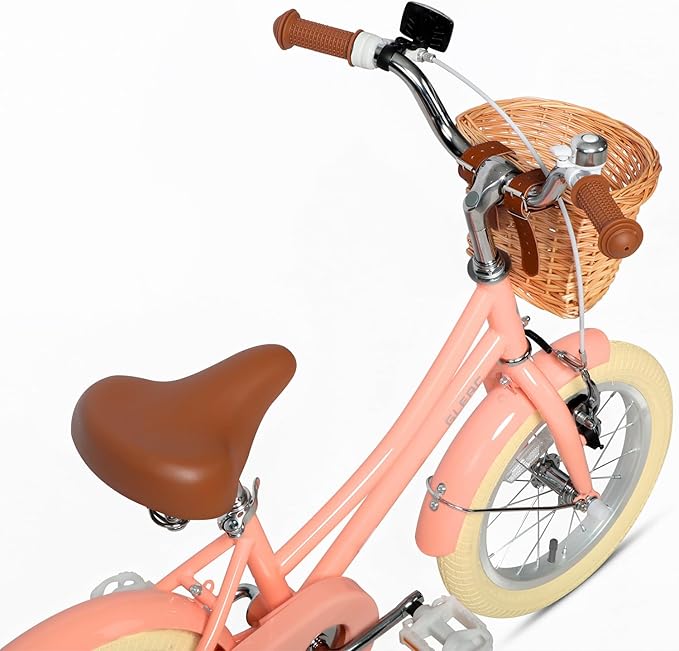Glerc Little Molly 12-20 Inch Kids Retro Cruiser Bike for 2-13 Year Old with Wicker Basket & Training Wheels/Kickstand, Multiple Colors