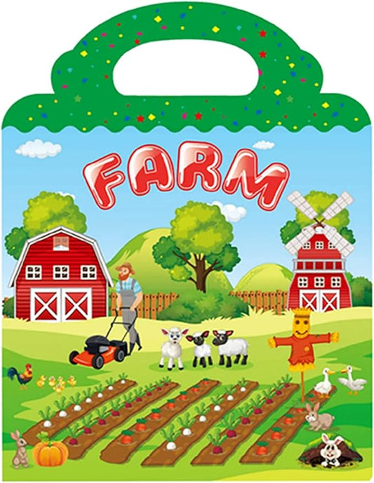 Reusable Sticker Books for Kids, Travel Removable Toddler Farm Sticker Books for 3 4 5 Year Old Girls Boys Birthday Gifts Educational Learning Toys