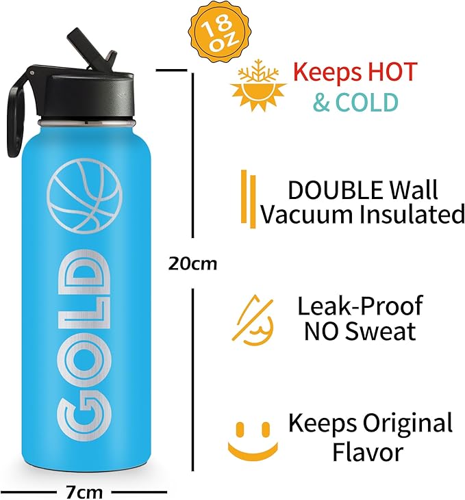 Personalized Water Bottles for Kids, 18 oz Custom Name Insulated Water Bottle With Straw, Stainless Steel Reusable Waterbottle Gifts for School Girls Boys Men Women - Icon Design