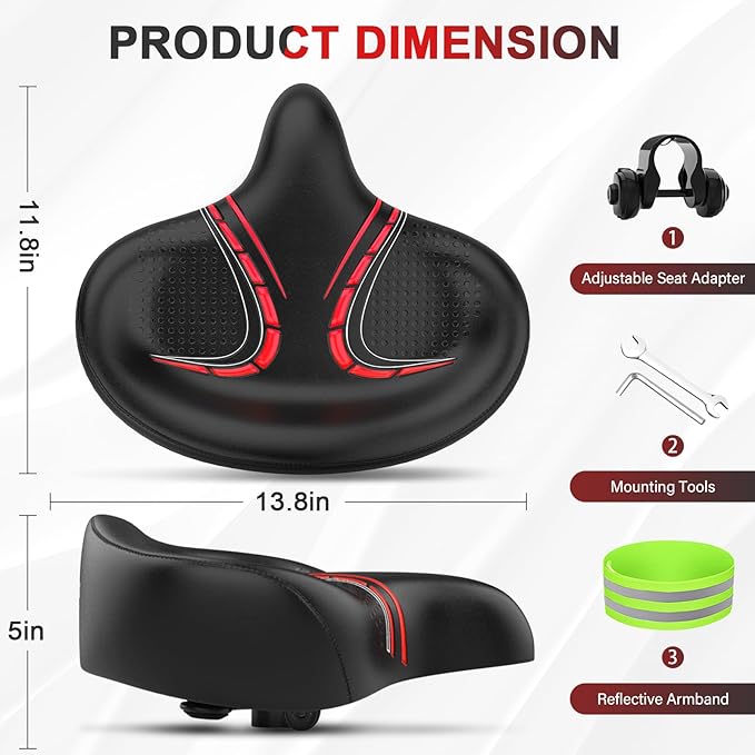 BLUEWIND Oversized Bike Seat, Wide Bicycle Saddle Novel Backrest Design for Electric Bike, Universal Fit Exercise Bike or Road Stationary Bike Seat Cushion for Men & Women