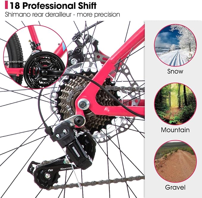 Hiland 26 Inch Womens Mountain Bike, with Step-Through Frame, 18 Speeds, Suspension Fork MTB, Bicycle for Women Men Adult