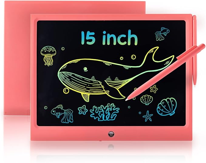 LCD Writing Tablet for Kids, 15 Inch Colorful Electronic Doodle Board, Educational Learning Kids Drawing Tablet Toys, Christmas Birthday Gift for 3 4 5 6 7 8 9 Year Old Girls Boy