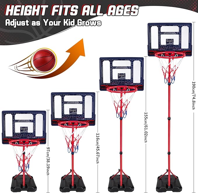 Basketball Hoop for Kids 3 4 5 6 7 8 Years Old, Electronic Basketball Goal with Adjustable Stand, 7 LED Lights & Scoreboard, Indoor Outdoor Sports Toy, Birthday for Kids Boys Ages 3-12