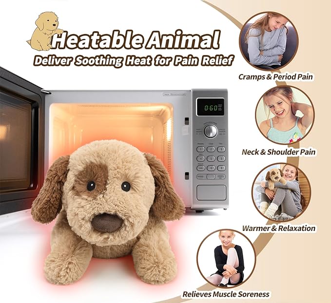 Dog Stuffed Animals, Microwavable Stuffed Animal Adorable Fluffy Puppy Plush for Warmth Comfort, Heatable Coolable Lavender Scent Dog Plush Toy, Cute Soft Puppy Plushies for Kids Boys Girls Adult Gift