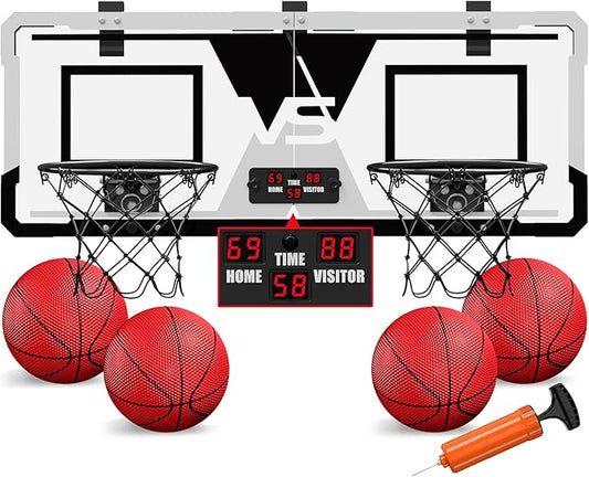 2 Player Basketball Game, Dual Shot Over The Door Mini Basketball Hoop Indoor with Scoreboard, Basketball Toy Gifts for Kids Boys Girls Adults, Suit for Bedroom/Office/Outdoor/Pool, Black