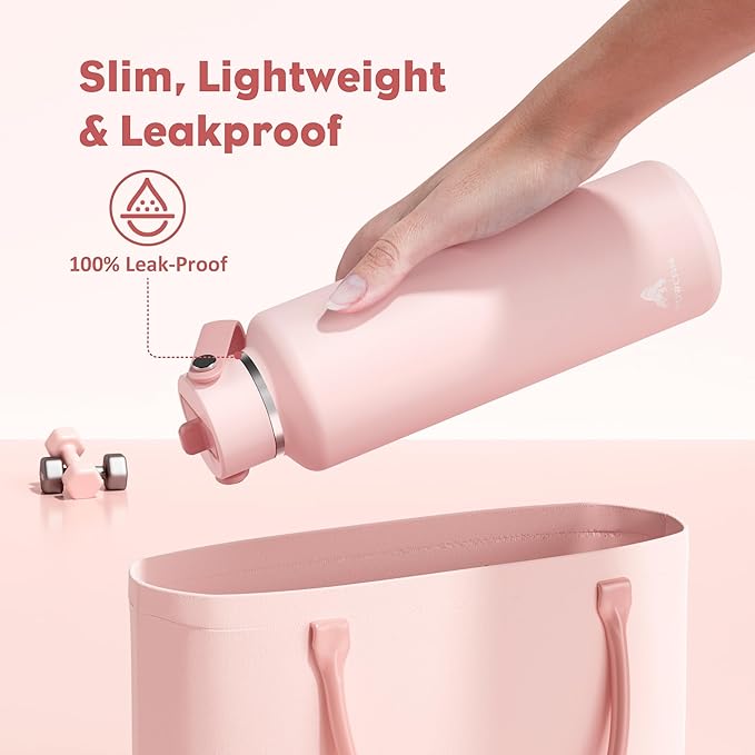 POWCAN 24 oz Water Bottle Insulated: Leakproof, Keep Cold 24H, Car Cupholder Friendly, Top Handle, Lightweight, Metal Water Bottle with Straw for Outdoors, Trip, Fitness, Gift, Running (Cotton Candy)