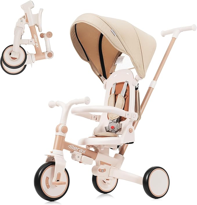 Foldable Toddler 7-in-1 Tricycle, Canopy, and Guardrail Parent Push Handle Ages 1-6 Years