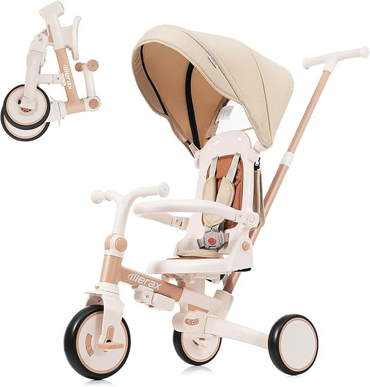 Foldable Toddler 7-in-1 Tricycle, Canopy, and Guardrail Parent Push Handle Ages 1-6 Years