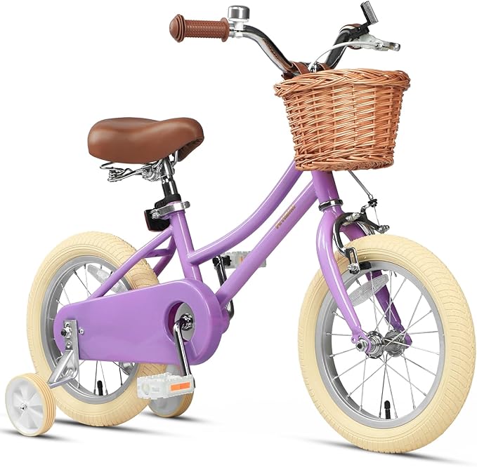 Petimini Girls Bike with Basket for 2-12 Years Old Kids, 12 14 16 18 20 Inch Bicycle with Bell Training Wheels Basket, Multiple Colors