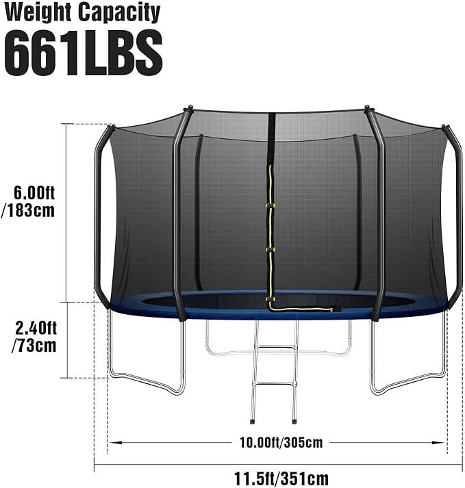 10 FT Trampoline for Kids, Outdoor Trampoline with Safe Enclosure Net and Waterproof Jump Mat Ladder for Park Kindergarten Indoor
