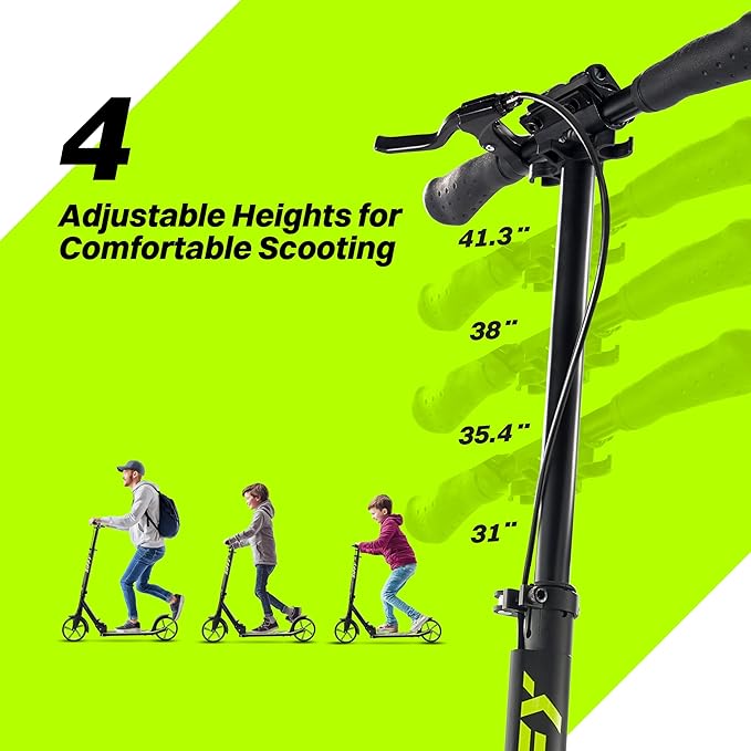 ZIFFY Scooter for Kids with Hand Brake, Foldable Kick Scooter for Ages 6-12, Lightweight Scooter for Boys with 4 Adjustable Heights, ABEC9 Bearings, Supports Up to 260 lbs by Jova