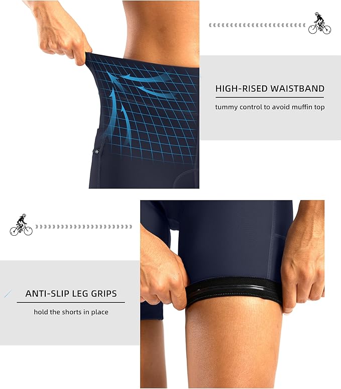 Women's 4D Padded Bike Shorts 5"/7" Riding Underwear Cycling Bicycle Road Biking Cycle Shorts for Women Zipper Pockets