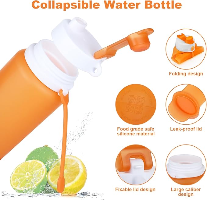 PLTCAT Collapsible Foldable BPA Free Reusable Lightweight Leak-Proof Travel Silicone Water Bottle for Travel, Gym, Hiking, Office, Camping