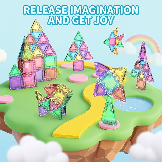 40PCS Mini Magnetic Tiles Travel Set, Portable STEM Building Blocks for Kids with Metal Storage Box, Montessori Sensory Toys for Classroom & Travel, Christmas Gift for Boys & Girls