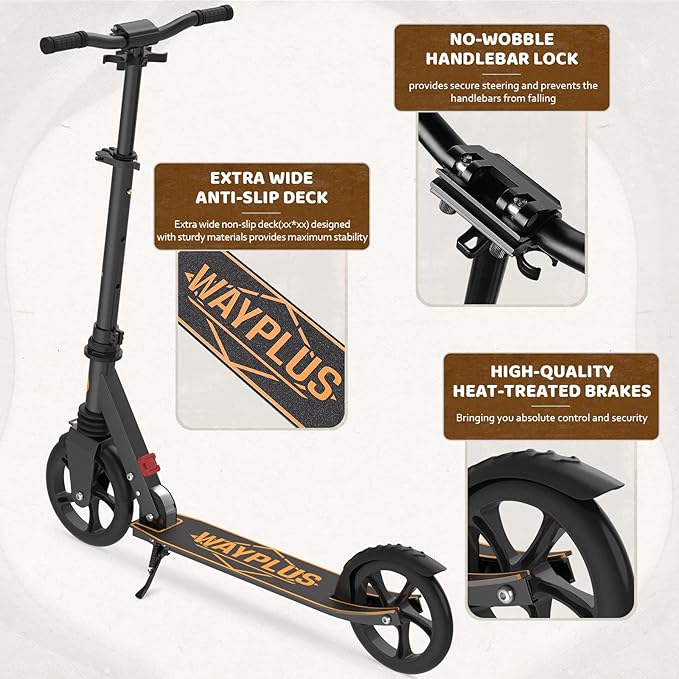 Kick Scooter for Ages 6+,Kid, Teens & Adults. Max Load 240 LBS. Foldable, Lightweight, 8IN Big Wheels for Kids, Teen and Adults, 4 Adjustable Levels. Bearing ABEC9