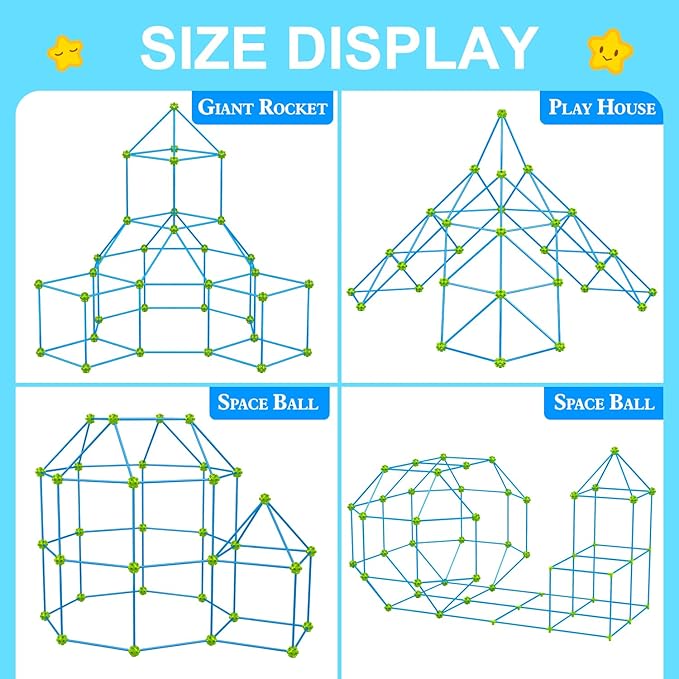 SpringFlower Fort Building Kit for Kids,STEM Construction Toys, Educational Gift for 3 4 5 6 7 8 9 10 11 12 Years Old Boys and Girls,Ultimate Creative Set for Indoor & Outdoors Activity,140 Pcs,Green