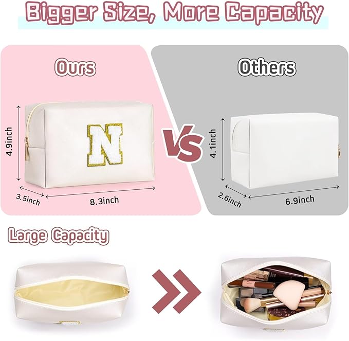 TOPEAST Gifts for Friends Female Mom, Cute Makeup Bag Small Pink Cosmetic Bag Travel Toiletry Bag, Personalized Birthday Gift for Women Girl, Preppy Travel Stuff for Girls (White C)