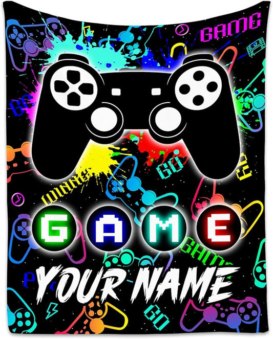UNIKITTY Custom Kids Blankets for Boys, Gaming Blanket Gifts for Men Adults, 30"x40" Game Accessories Gift Ideal for Teens, Personalized Flannel Fuzzy Throw Gamer Room Decor for Couch Office