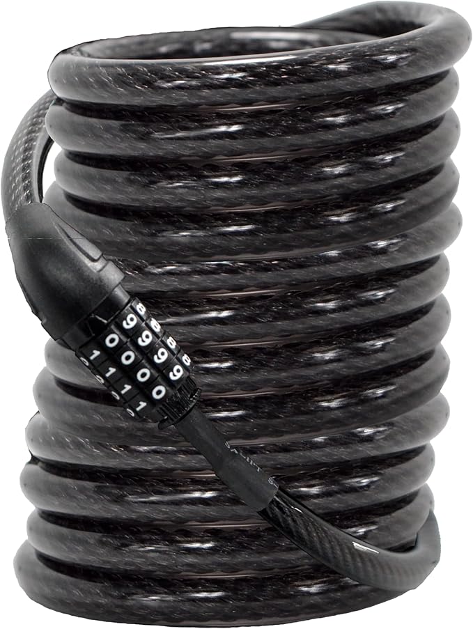 Lumintrail Long Coiled Bike Cable Lock 3/8 Inch 20ft. (4, 6, 10, 15, 20, 25, 30ft), Weatherproof Locks for Kayak, Bike, Scooter, Paddleboard, Resettable Combination Lock Anti Theft Protection