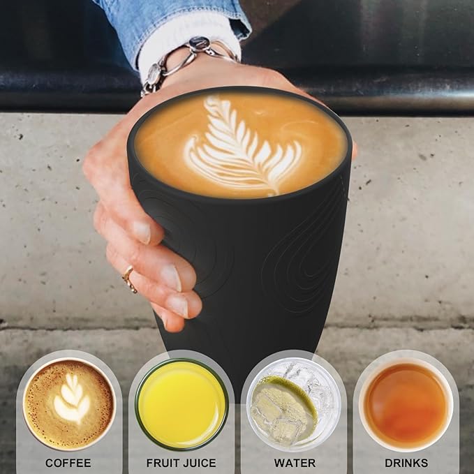 Wheat Straw Cups 6 PCS Good Alternative to Plastic Reusable Cups 12 oz Unbreakable Drinking Cup Reusable Dishwasher Safe Water Plastic Glasses Black