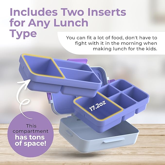 ovve® Ultimate Kids Bento Box & Cutlery Set - Leakproof Lunch Box for Kids with Interchangeable Inserts, BPA-Free, Dishwasher & Microwave Safe - Lunch Containers for School & Preschool (Purple)