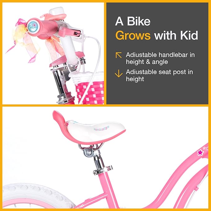 RoyalBaby Girls Bike Classic & EZ Kids Bike, Balance and Pedal Bicycle, 12 14 16 18 20 Inch Toddlers to Big Kids 3-10 Years