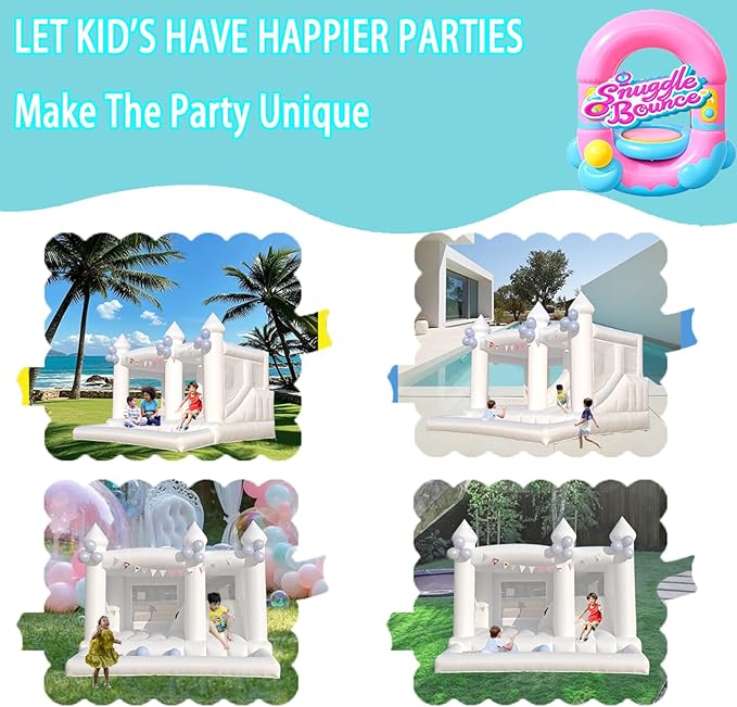 13FT White Bounce House Castle with Ball Pits and Slides Bounce House for Big Kids Thickening Oxford Inflatable Bounce House Inflatable Party Supplies/Holiday Decorations（Including Blower）