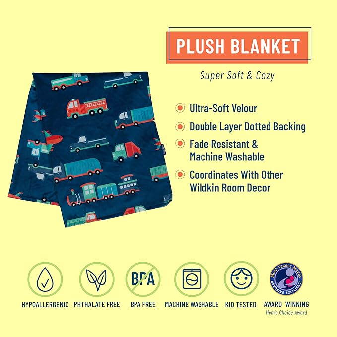Wildkin Plush Baby Blanket – Soft & Cozy Comfort, Ideal for Toddlers, Travel & Daycare - Transportation