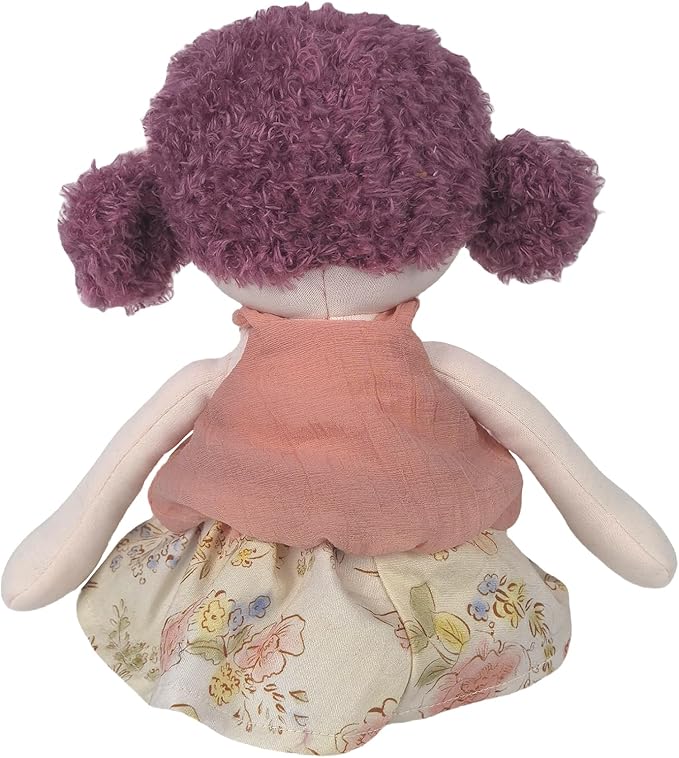 12“ Soft Baby Doll, Plush Doll Toy, Rag Doll Featuring Fluffy Purple Hair, Peach - Colored Top & Floral Skirt, Soft Stuffed Companion for Snuggling, Pretend Play Gifts for Kids