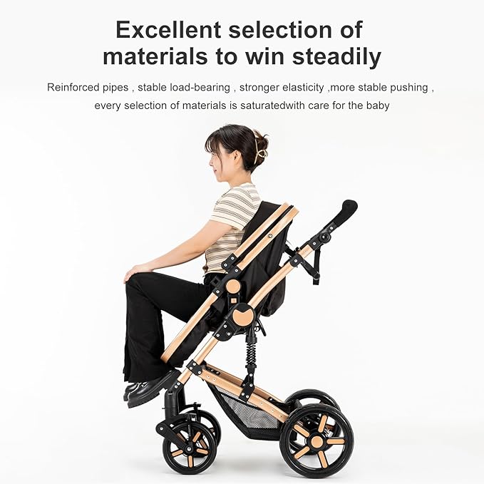 2 in 1 Baby Stroller with Bassinet Mode, Reversible Infant Pram, One-Click Folding, Newborn Travel Stroller, Convertible Toddler Standard Pram Carriage (2US588-BG)