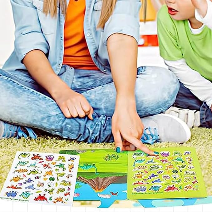 Reusable Sticker Book, Dinosaur Stickers Educational Learning Toys Travel Stickers Activity Books for Toddler Girls Boys Age 3+ Birthday Gifts